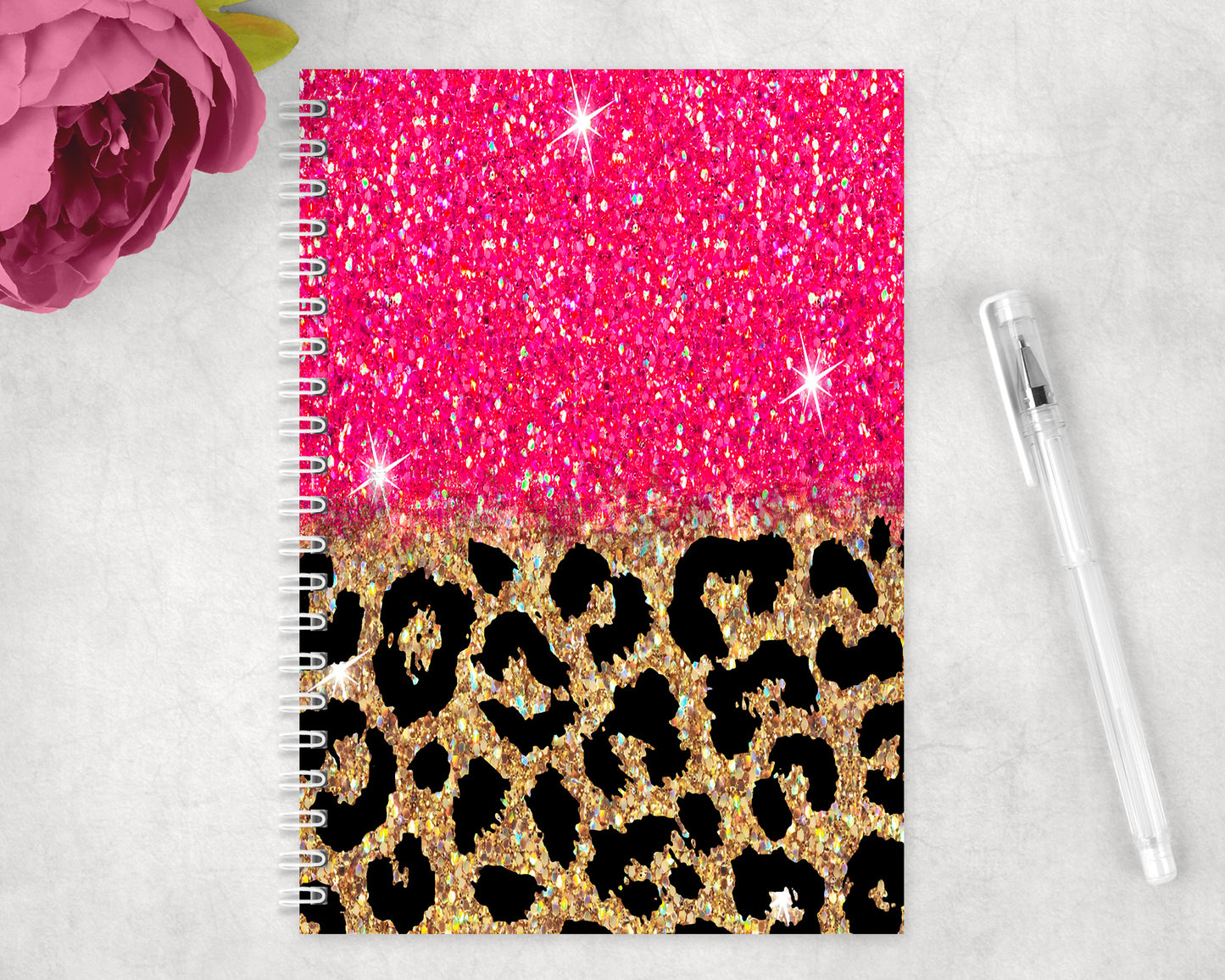 Leopard print Pink Spiral Lined A5 Journal - 1251