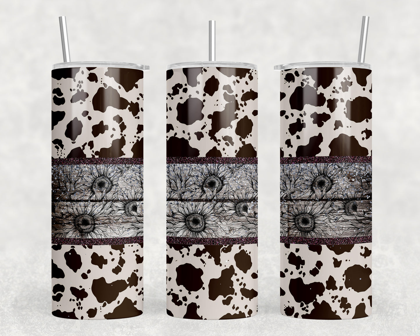 Cow Print Sunflowers 20oz Skinny Tumbler - 1257