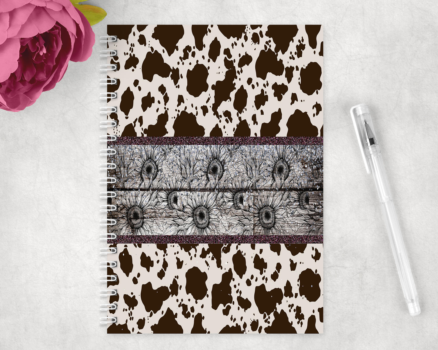 Cow Print Sunflowers Spiral Lined A5 Journal - 1257