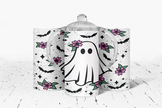 Halloween Cute Ghost Kids Dual Lid Sippy Cup Tumbler - 1261