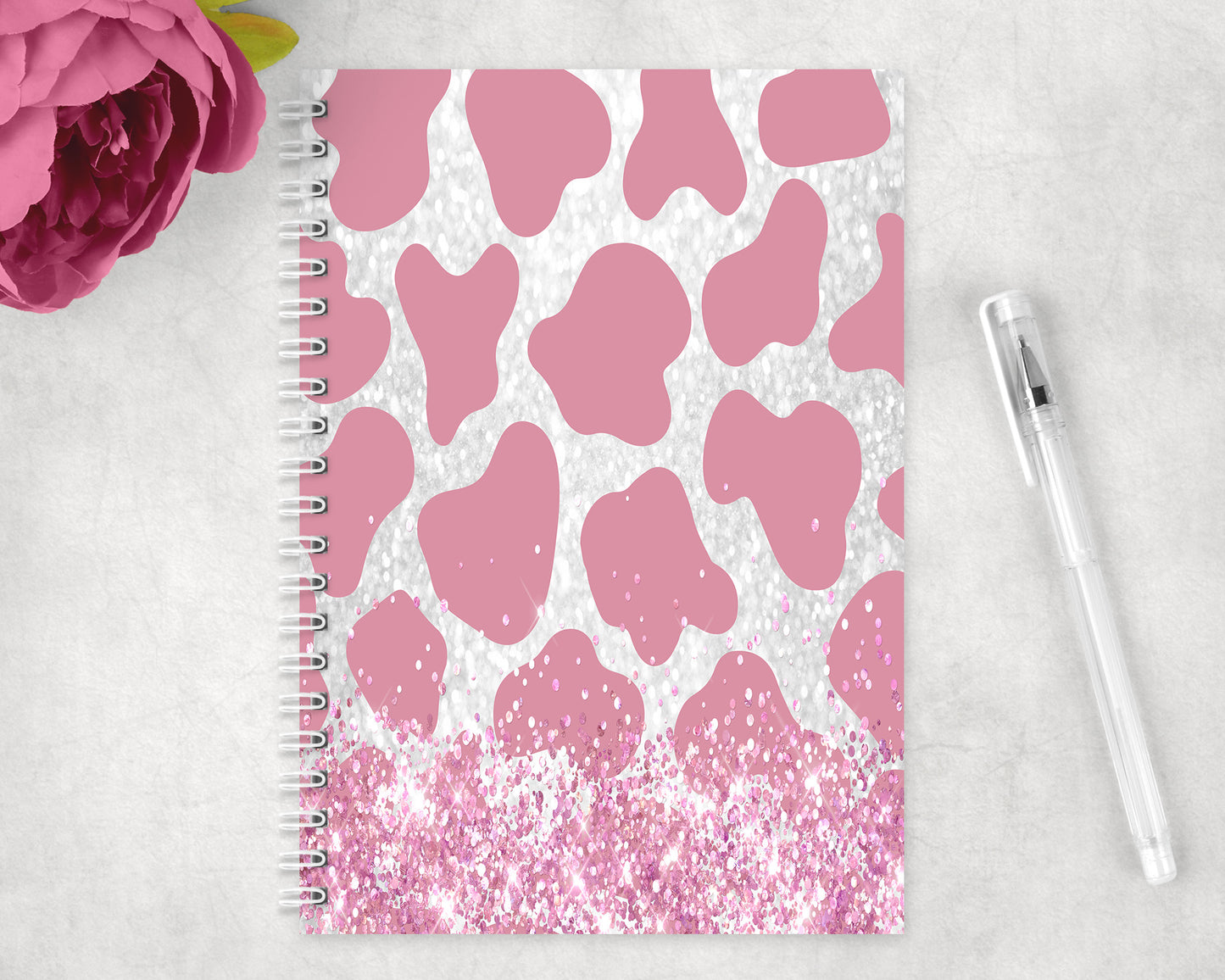 Pink Cow Print Skull Spiral Lined A5 Journal - 1262