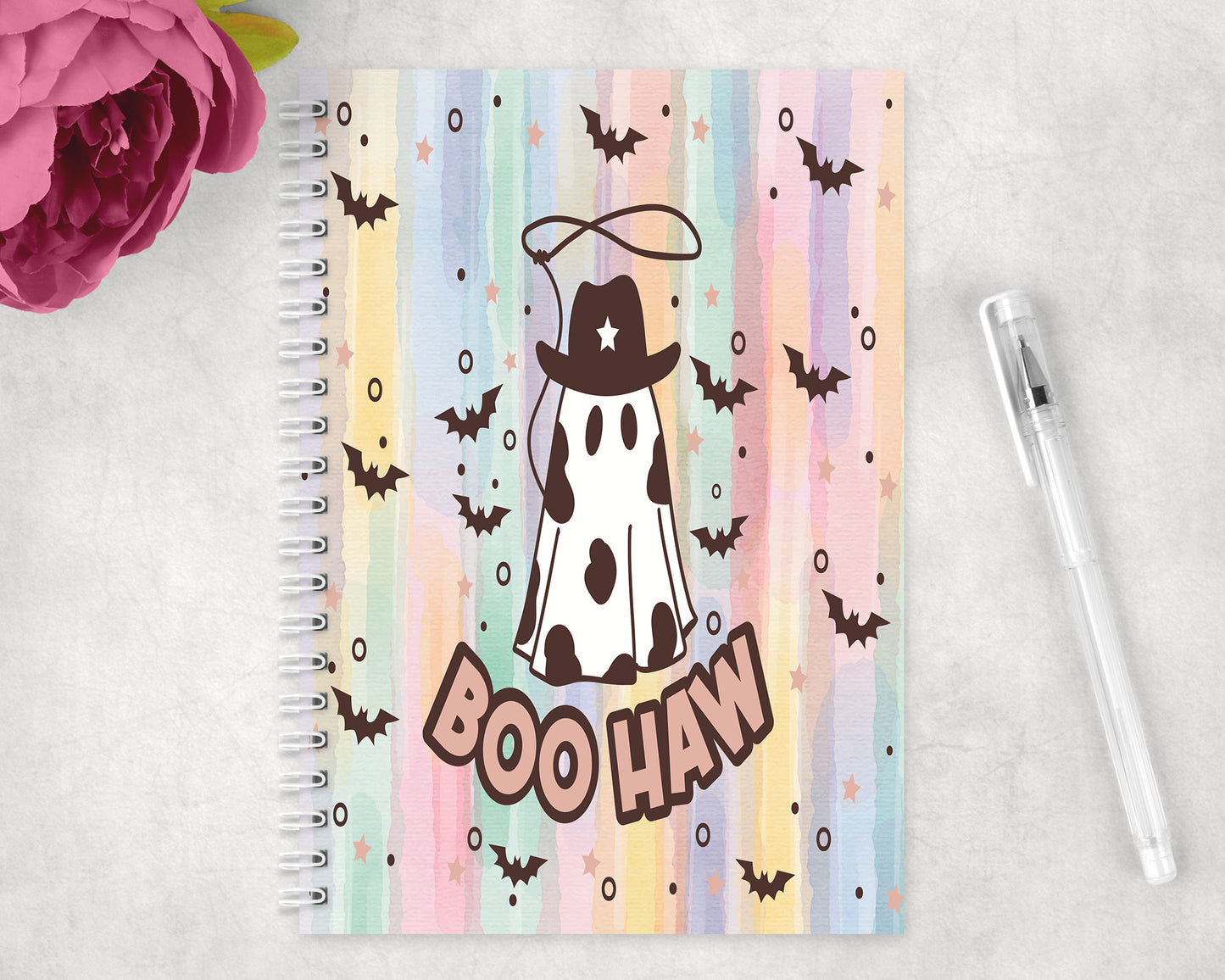 Halloween Cute Western Ghost  Spiral Lined A5 Journal - 1268