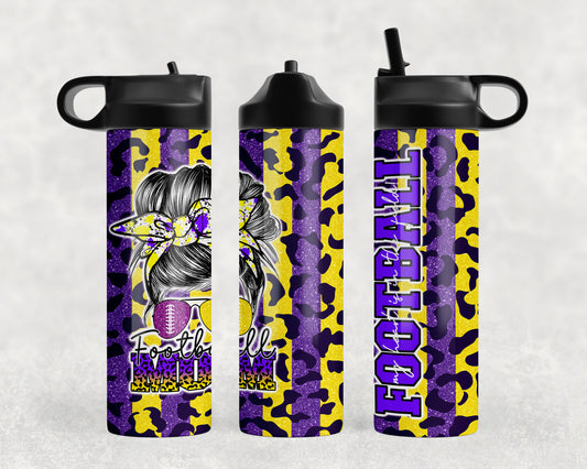 Yellow and Purple Football Mom Water Bottle - 126