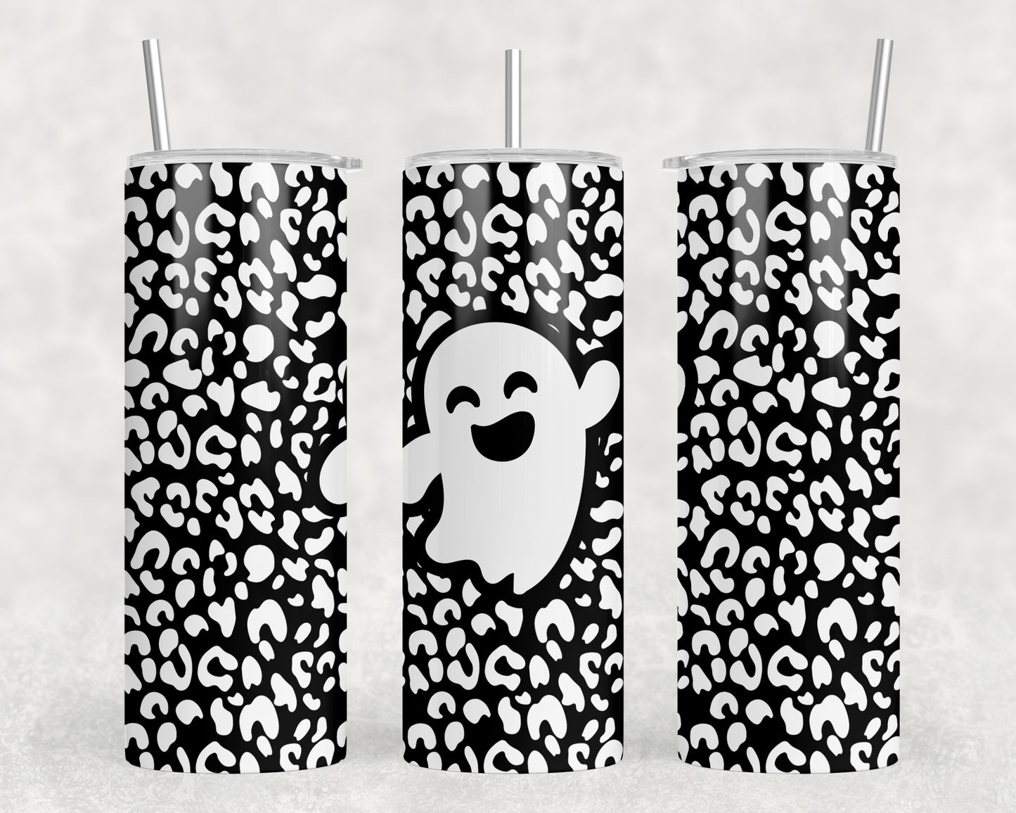 Cute Halloween Leopard Print Ghost 20oz Skinny Tumbler - 1272