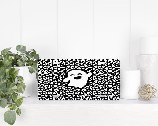 Cute Halloween Leopard Print Ghost License Plate - 1272