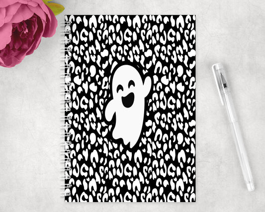 Cute Halloween Leopard Print Ghost Spiral Lined A5 Journal - 1272