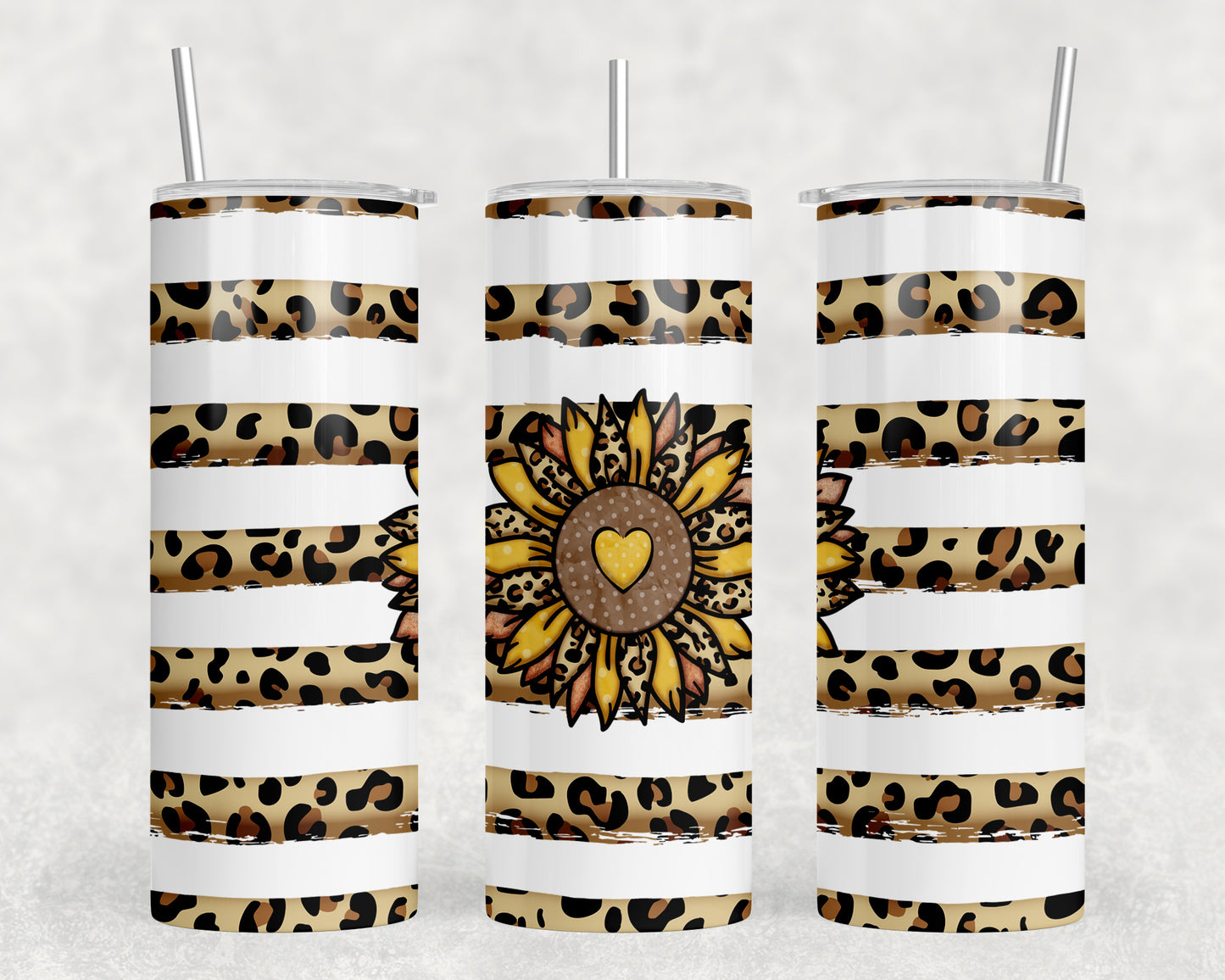 Leopard Print Sunflower 20oz Skinny Tumbler - 1274