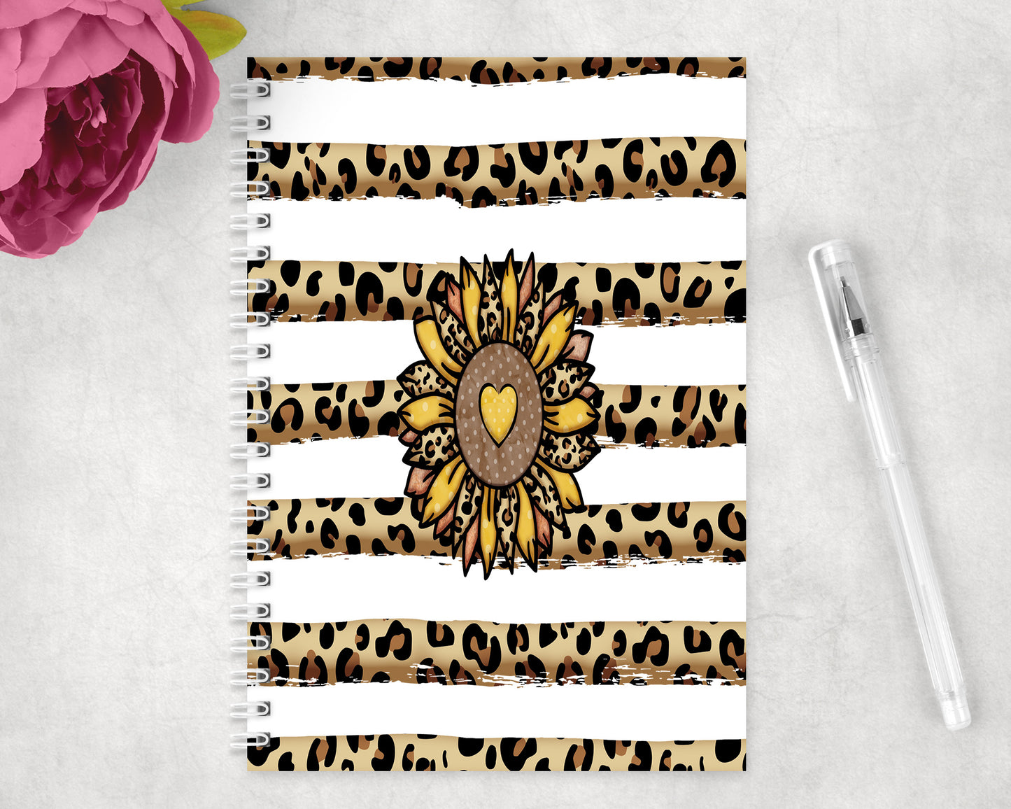 Leopard Print Sunflower Spiral Lined A5 Journal - 1274