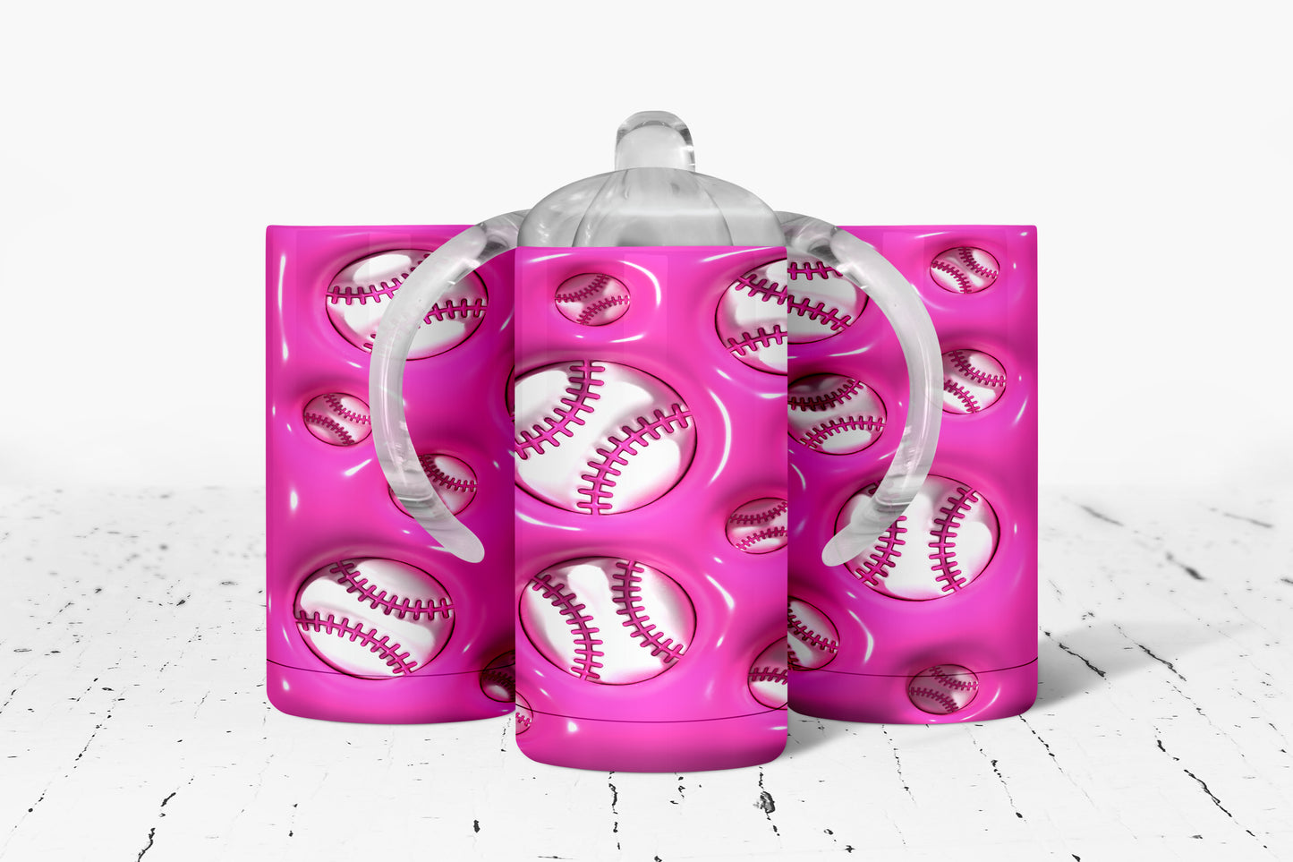 Pink Baseball Inflated Kids Dual Lid Sippy Cup Tumbler - 1276