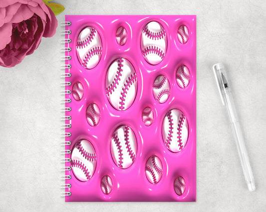 Pink Baseball Inflated Spiral Lined A5 Journal - 1276