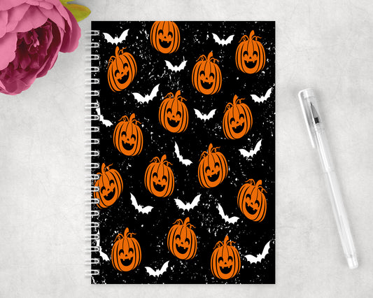 Cute Halloween Pumpkins and Bats Spiral Lined A5 Journal - 1279