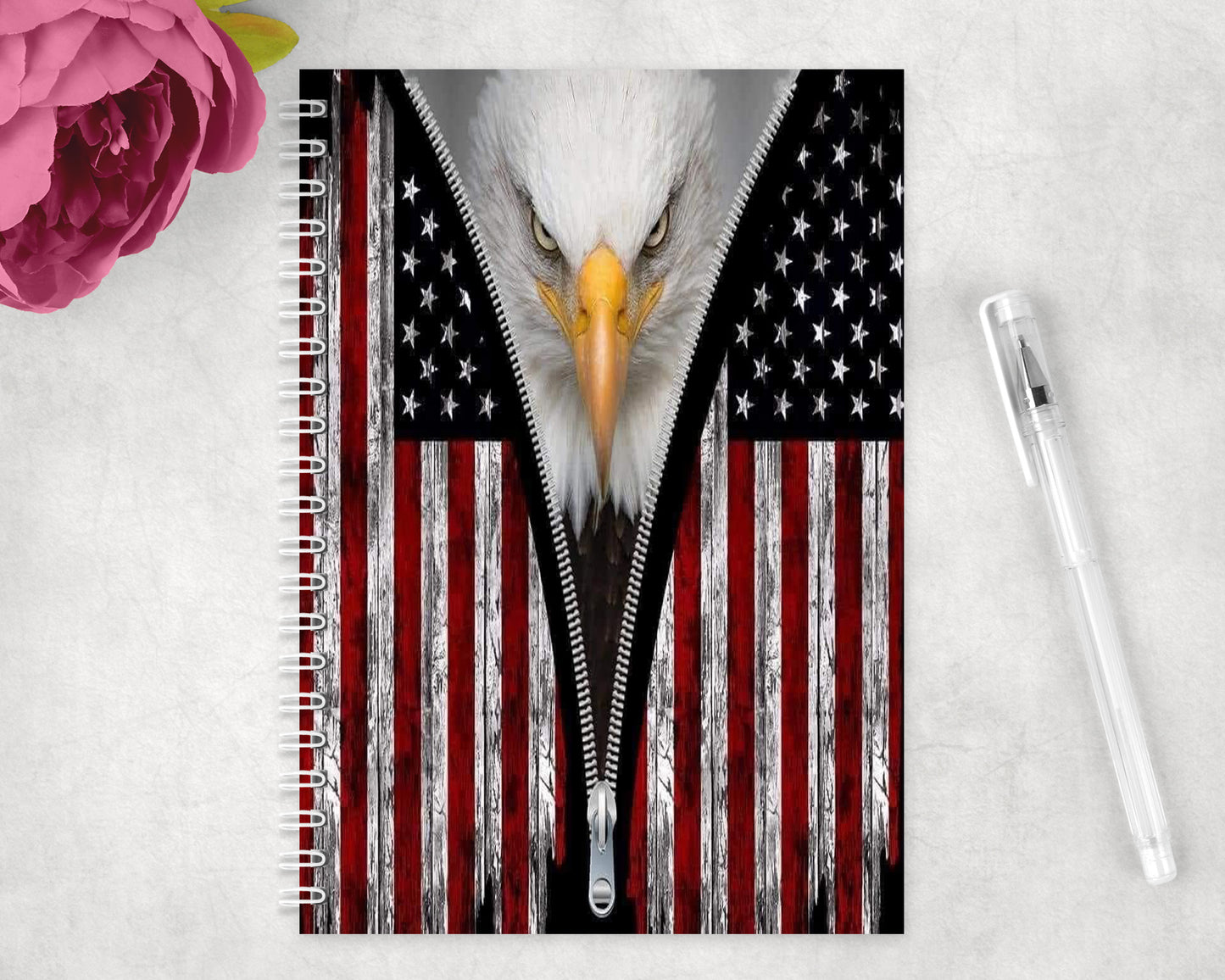 Patriotic Eagle American Flag Spiral Lined A5 Journal - 1282