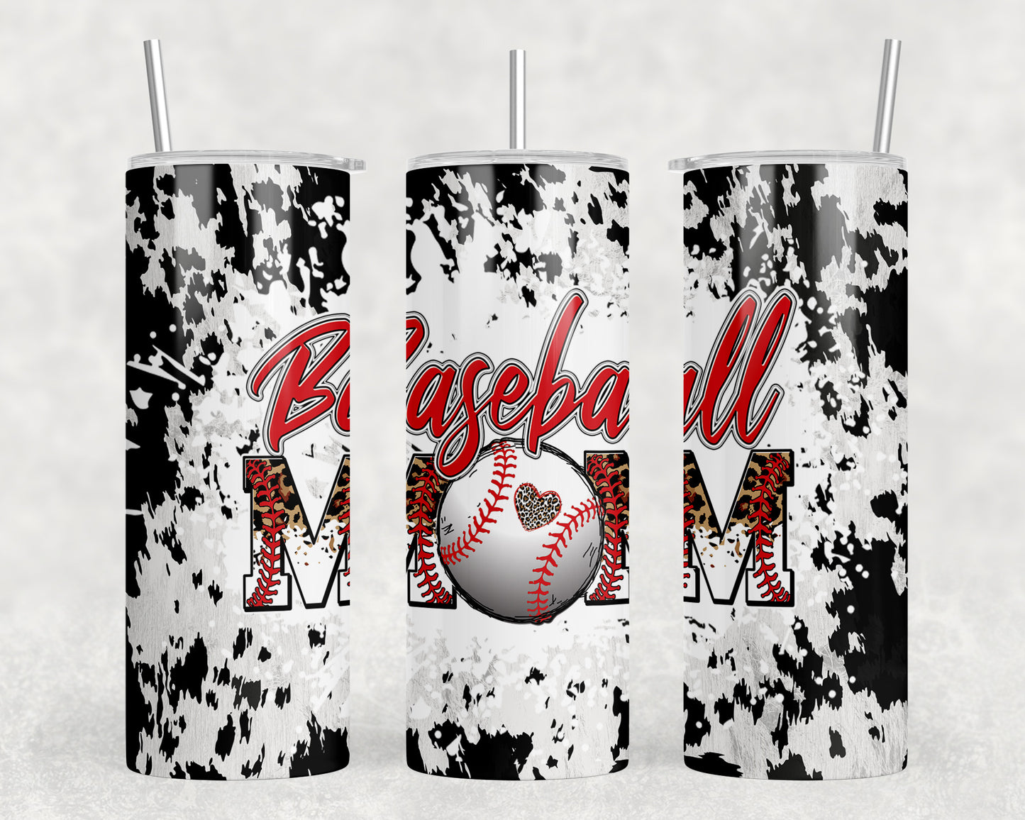 Printed Cowhide Baseball Mom 20oz Skinny Tumbler - 1283