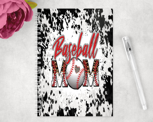 Printed Cowhide Baseball Mom Spiral Lined A5 Journal - 1283