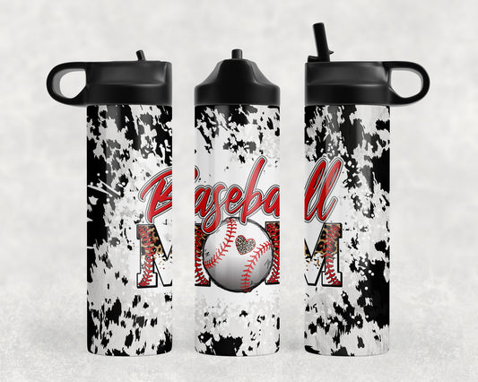 Printed Cowhide Baseball Mom Water Bottle - 1283