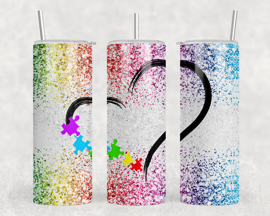 Puzzle Pieces Heart Autism Awareness 20oz Skinny Tumbler - 1284