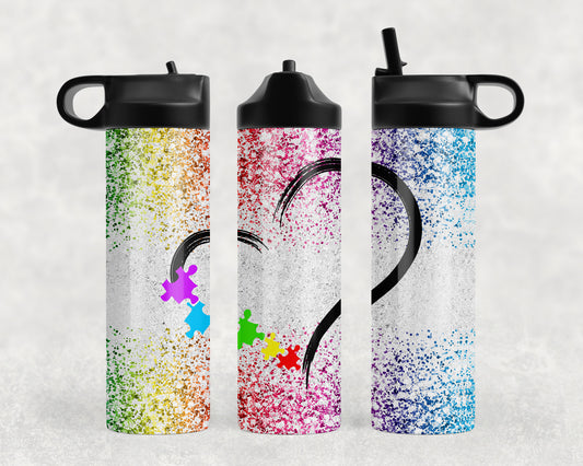 Puzzle Pieces Heart Autism Awareness Water Bottle - 1284