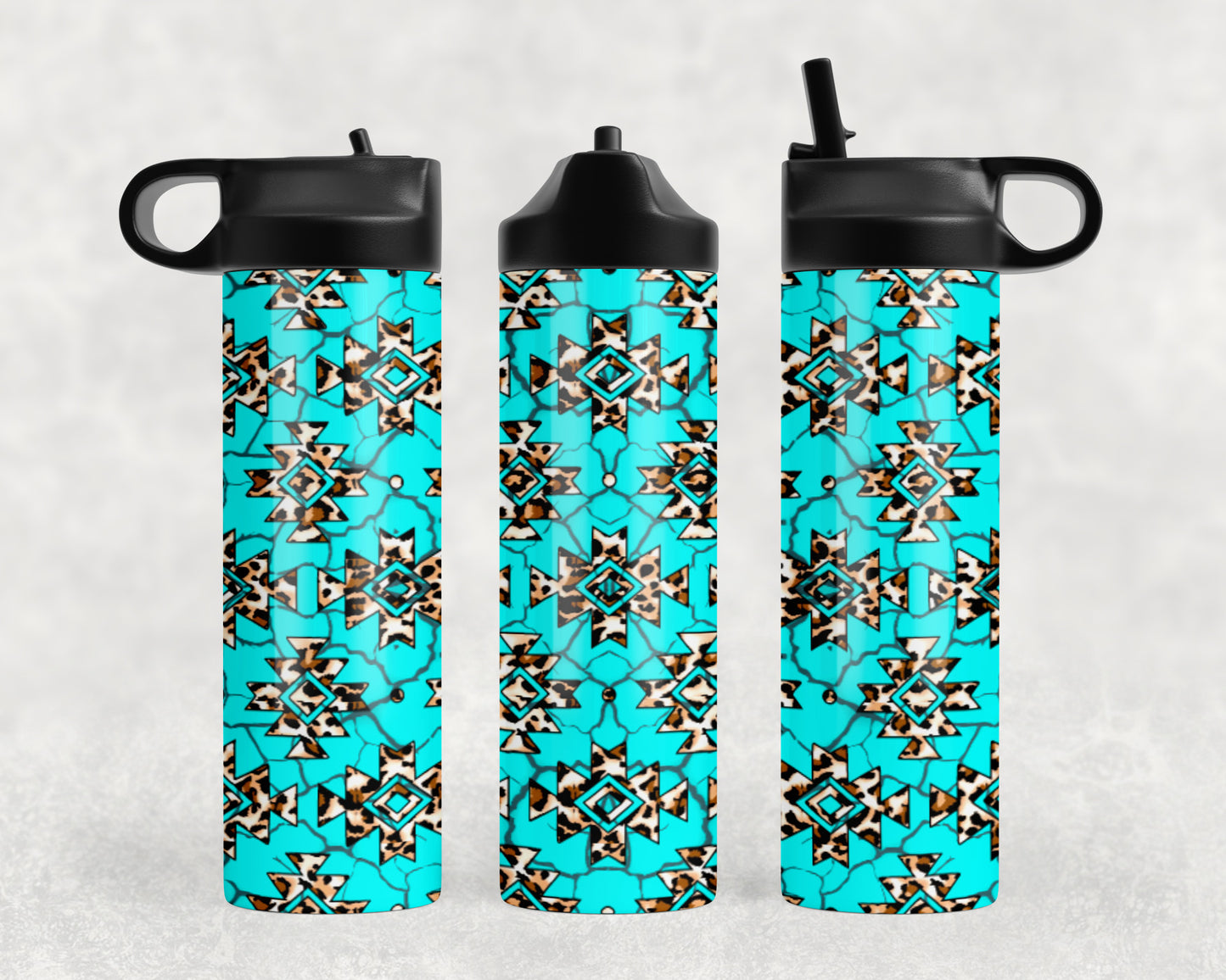 Western Turquoise Aztec Water Bottle - 1292