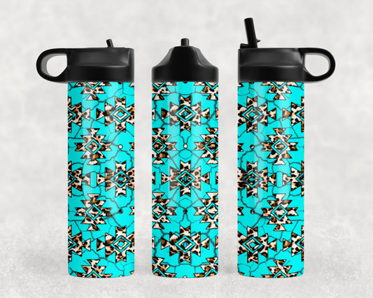 Western Turquoise Aztec Water Bottle - 1292