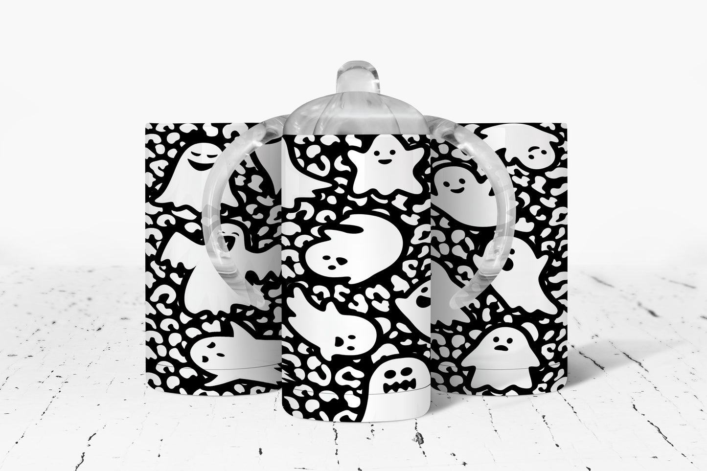 Cute Halloween Leopard Print Ghosts Kids Dual Lid Sippy Cup Tumbler - 1293