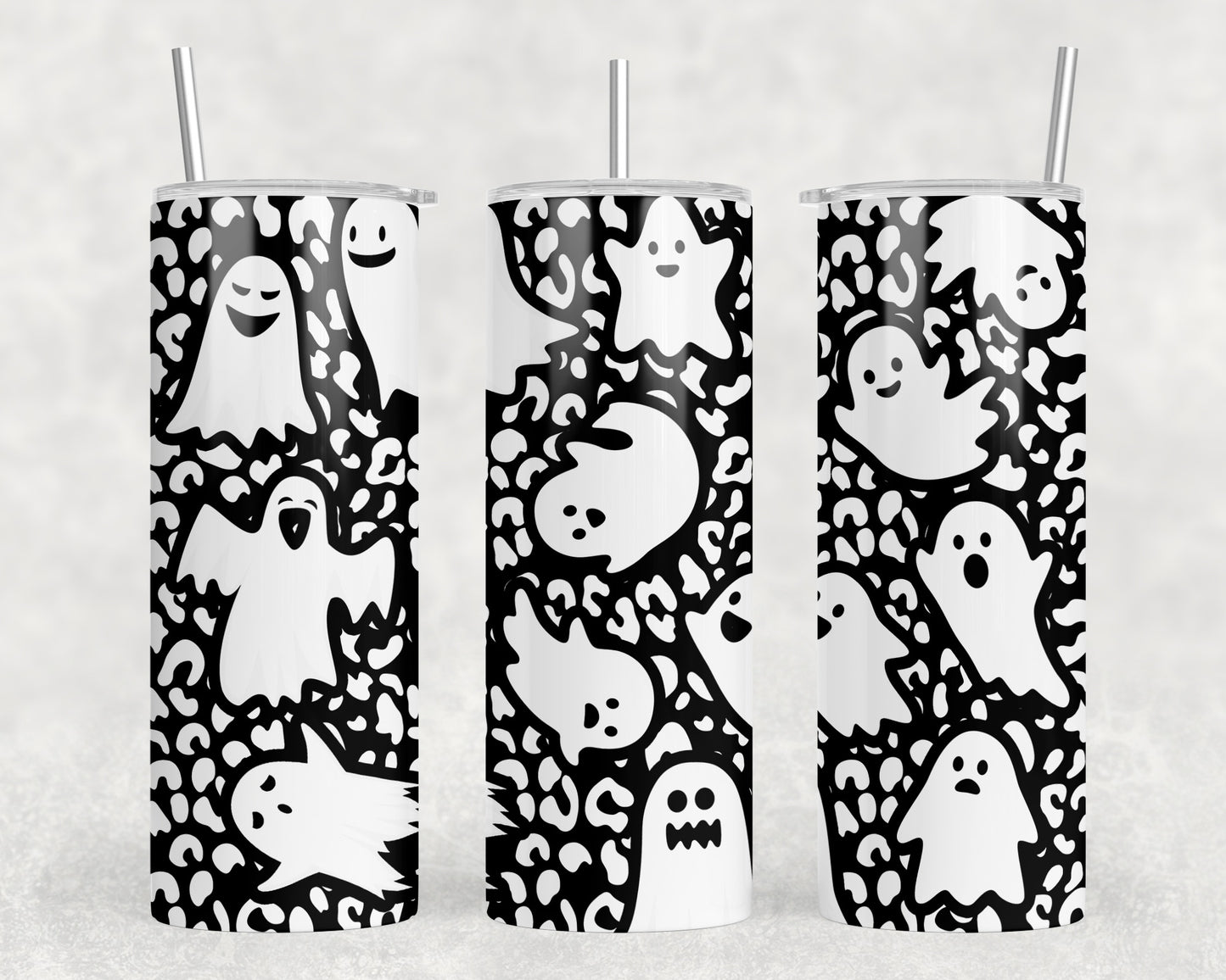 Cute Halloween Leopard Print Ghosts 20oz Skinny Tumbler - 1293