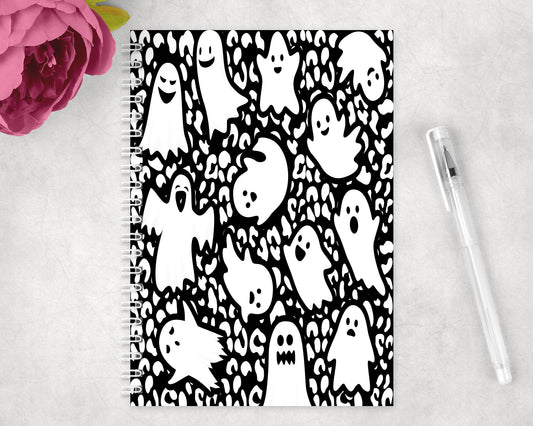 Cute Halloween Leopard Print Ghosts Spiral Lined A5 Journal - 1293