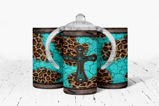 Western Turquoise Cross Kids Dual Lid Sippy Cup Tumbler - 1294