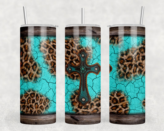 Western Turquoise Cross 20oz Skinny Tumbler - 1294