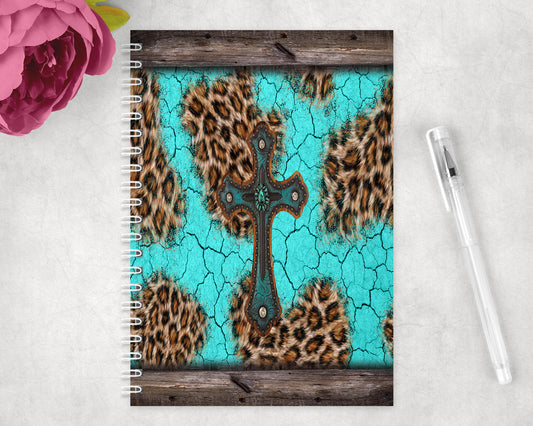 Western Turquoise Cross Spiral Lined A5 Journal - 1294