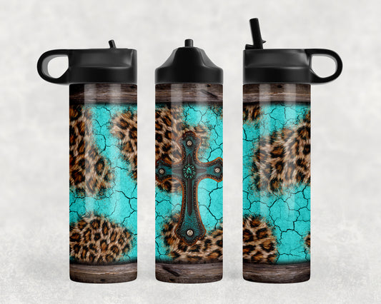 Western Turquoise Cross Water Bottle - 1294