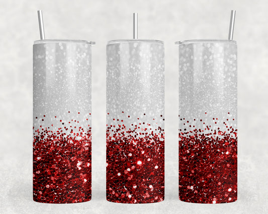 Red Faux Printed Glitter 20oz Skinny Tumbler - 1296