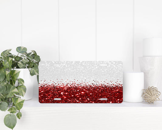 Red Faux Printed Glitter License Plate - 1296