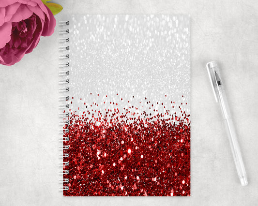 Red Faux Printed Glitter Spiral Lined A5 Journal - 1296