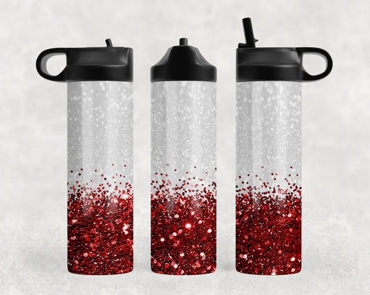 Red Faux Printed Glitter Water Bottle - 1296