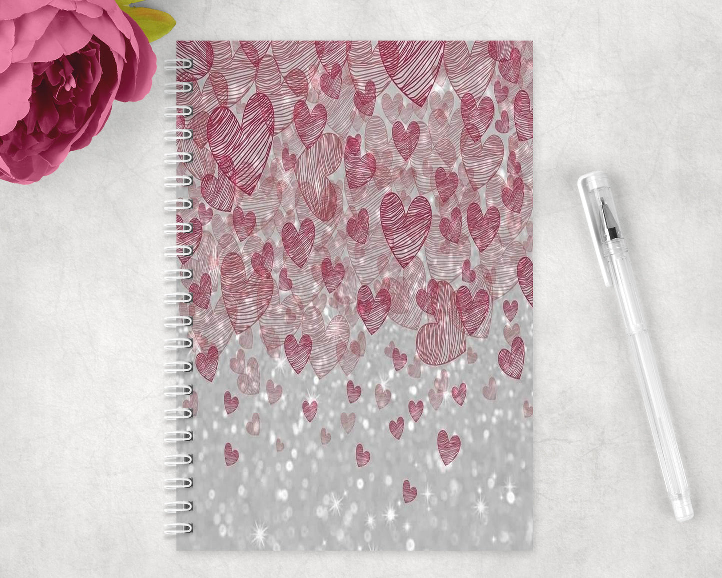 Pink Hearts Spiral Lined A5 Journal - 1300