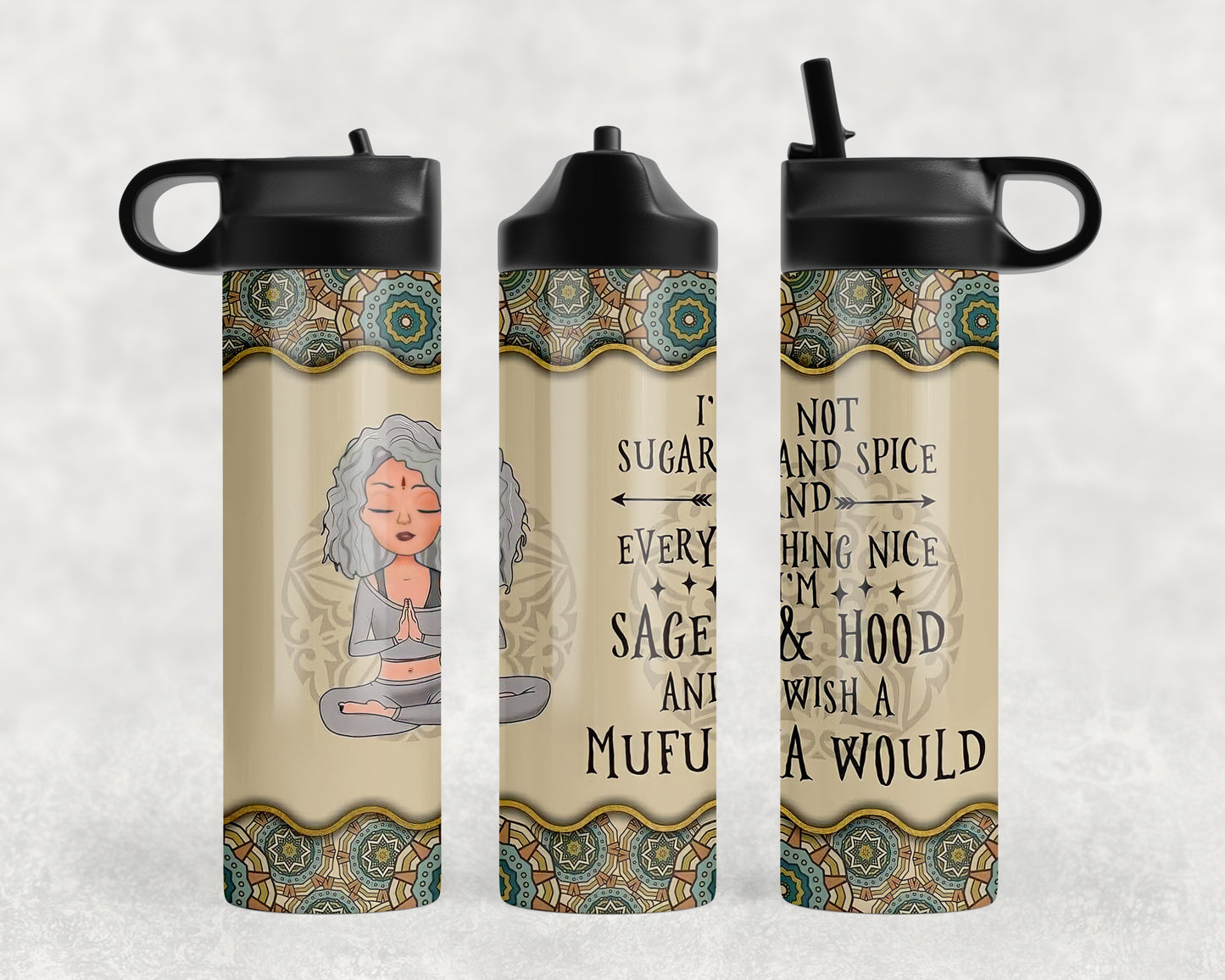 Funny Spiritual Sage and Hood Water Bottle - 1301