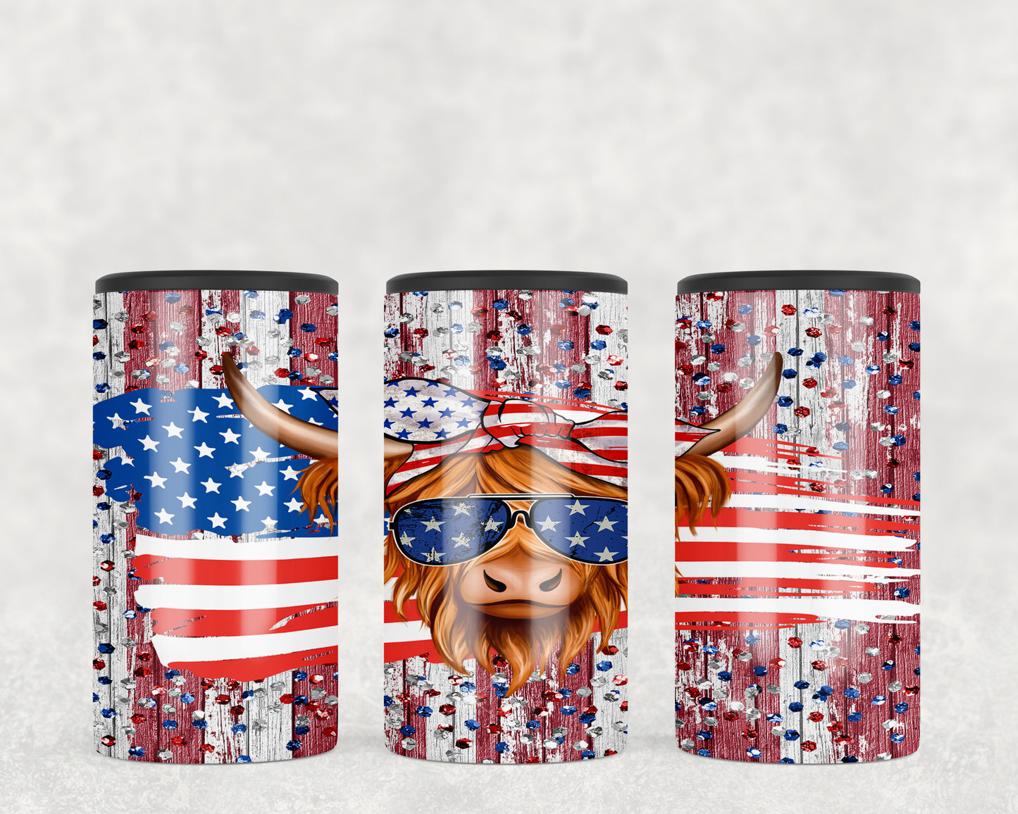 Patriotic Highland Cow 4th Of July 5-in-1 Can Hugger Tumbler - 1308