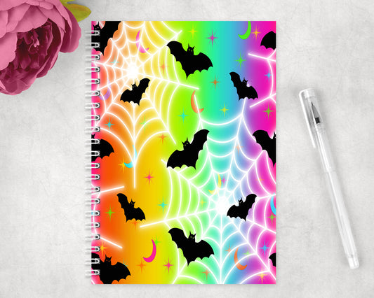 Neon Halloween Bats Spiral Lined A5 Journal - 1311