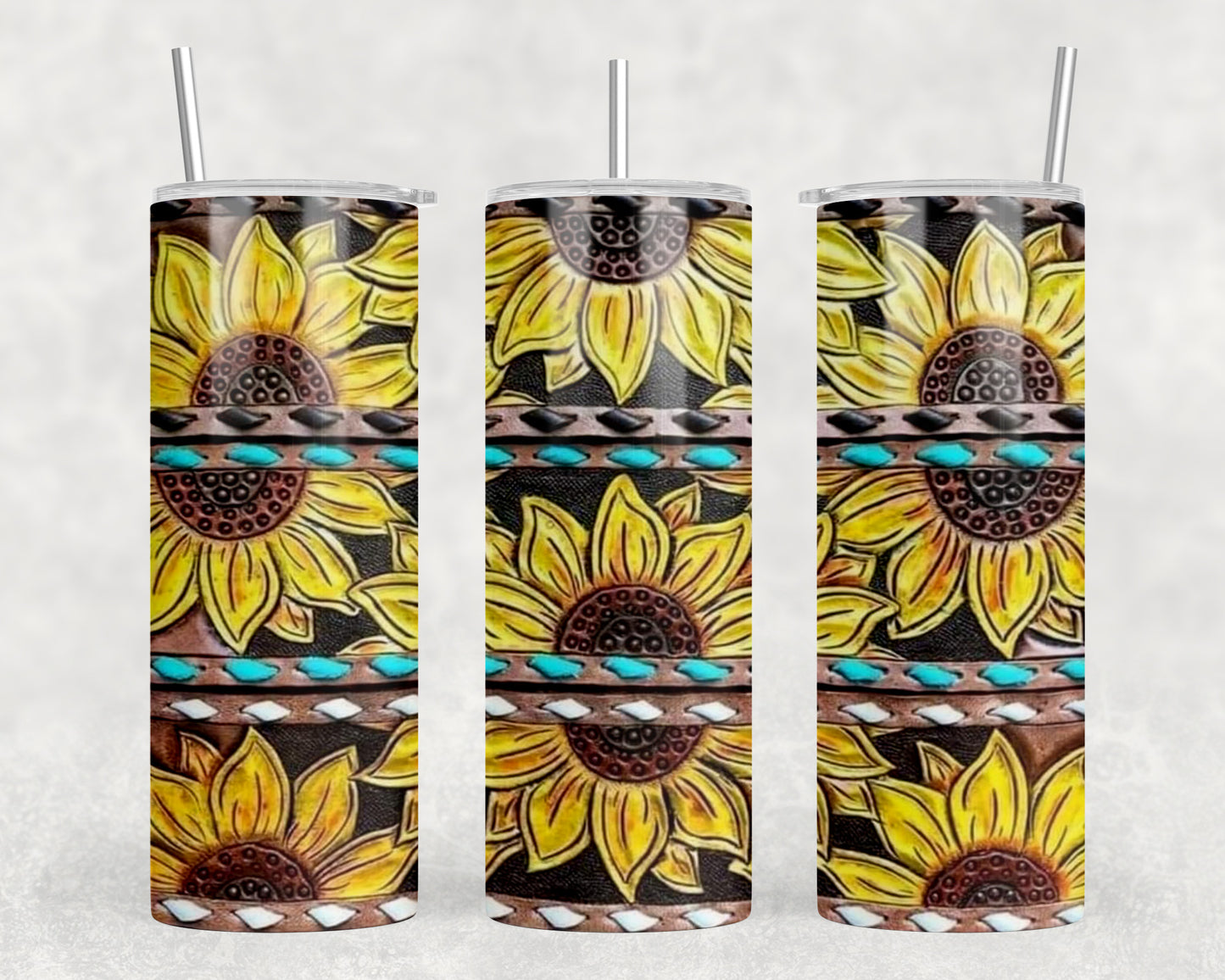 Printed Leather Sunflowers 20oz Skinny Tumbler - 1312