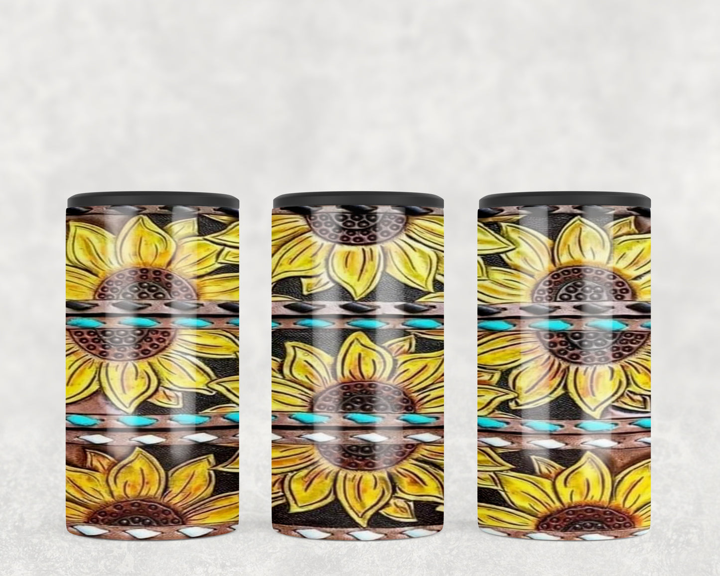 Printed Leather Sunflowers 5-in-1 Can Hugger Tumbler - 1312