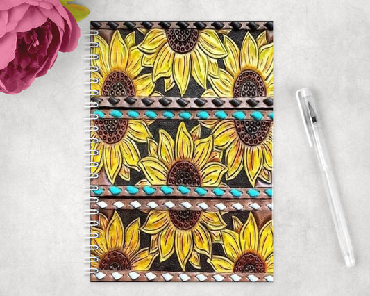 Printed Leather Sunflowers Spiral Lined A5 Journal - 1312