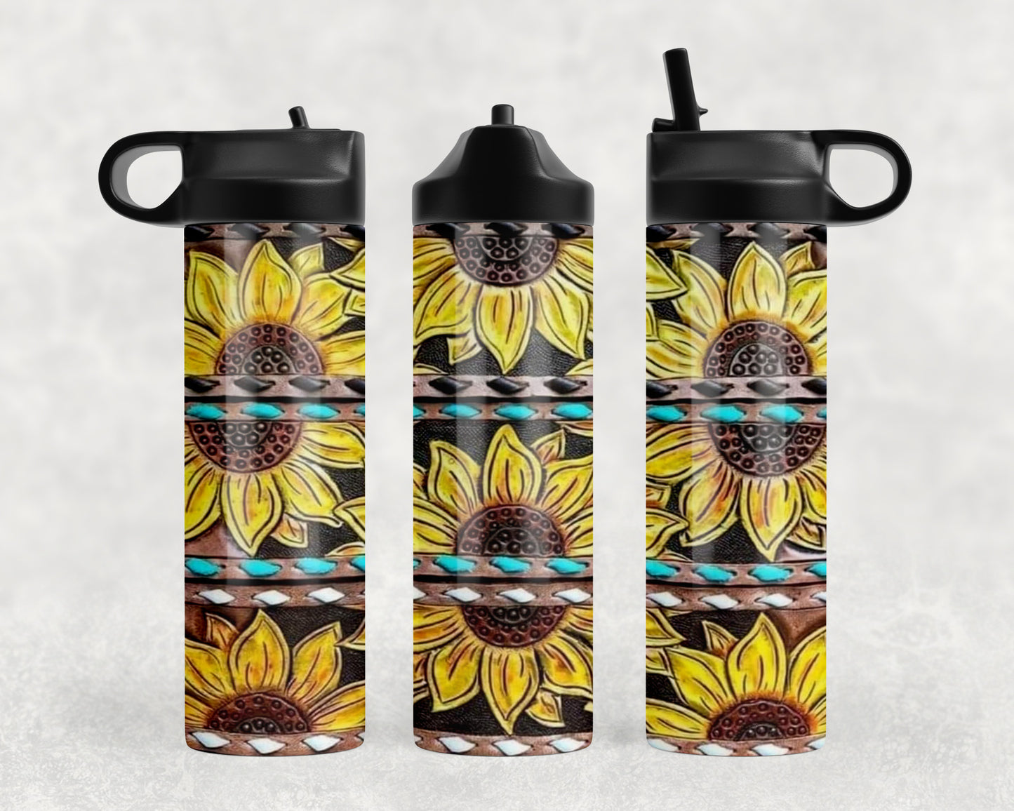 Printed Leather Sunflowers Water Bottle - 1312