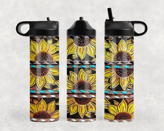 Printed Leather Sunflowers Water Bottle - 1312