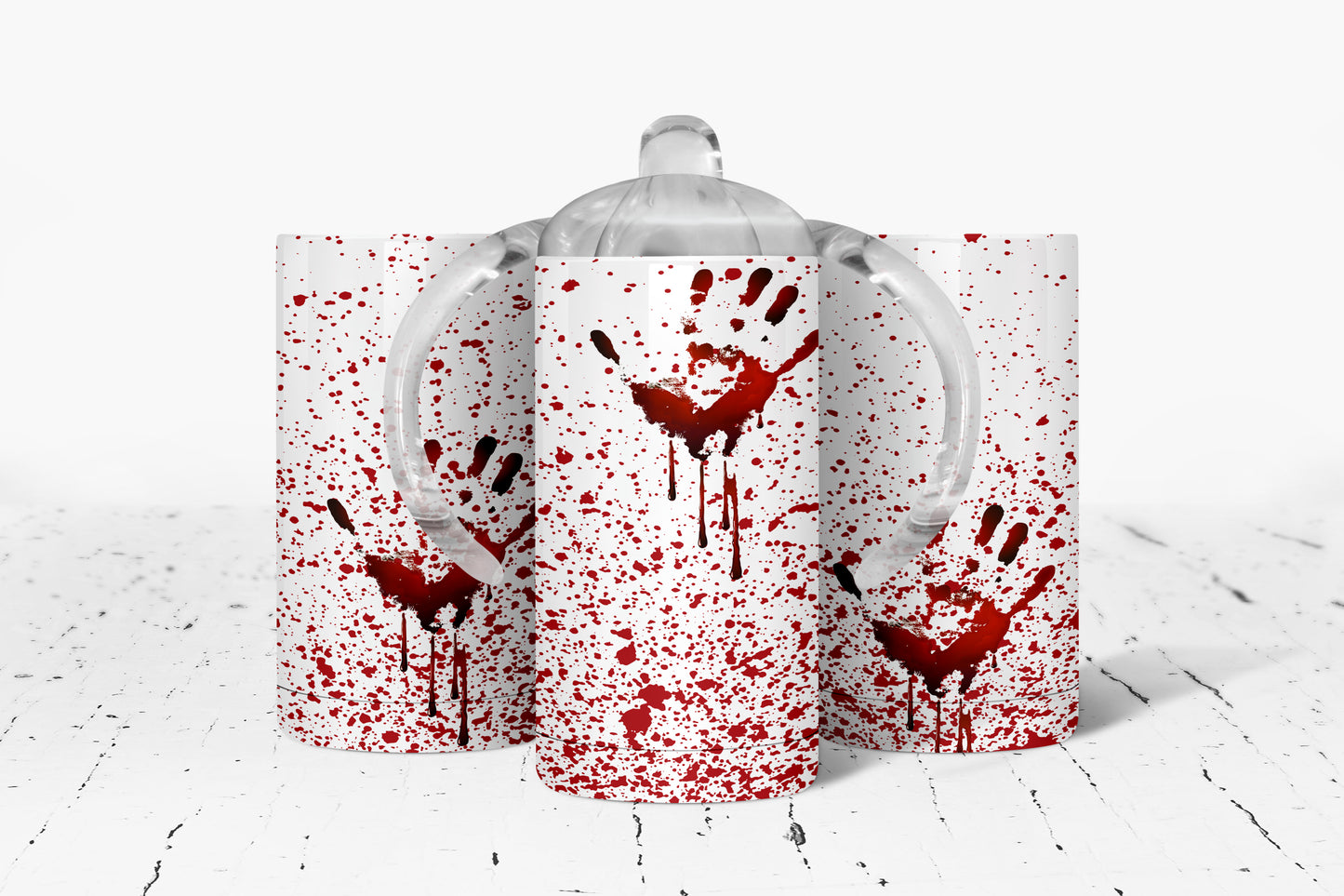 True Crime Halloween Hand Prints Kids Dual Lid Sippy Cup Tumbler - 1314