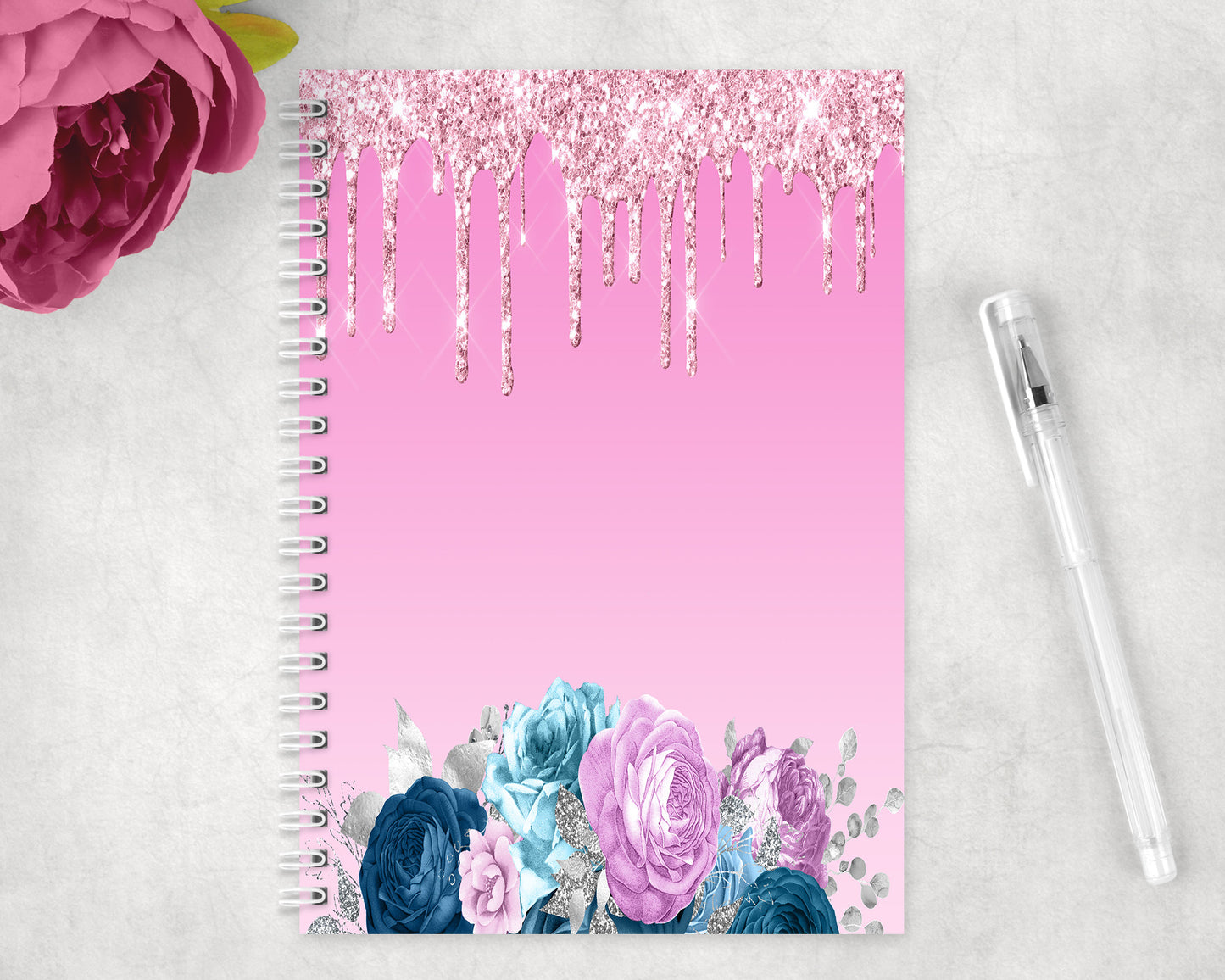 Pink Flowers Spiral Lined A5 Journal - 1315