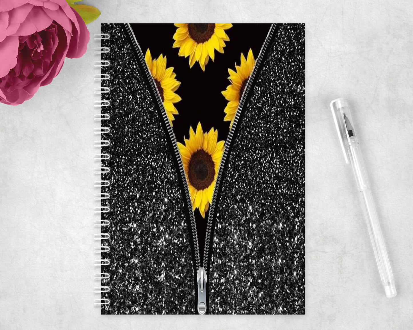 Zipper Sunflowers Spiral Lined A5 Journal - 1317