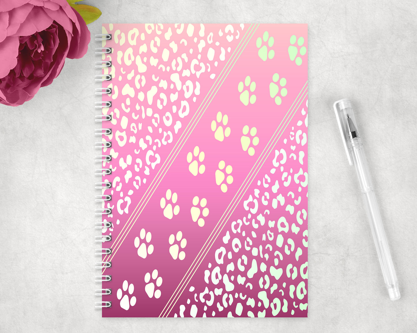 Pink Paw Prints Spiral Lined A5 Journal - 1322