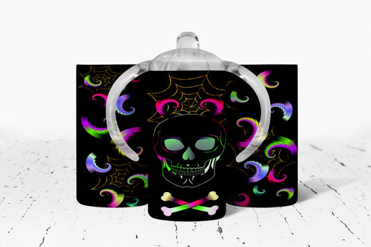 Halloween Neon Skull Kids Dual Lid Sippy Cup Tumbler - 1324