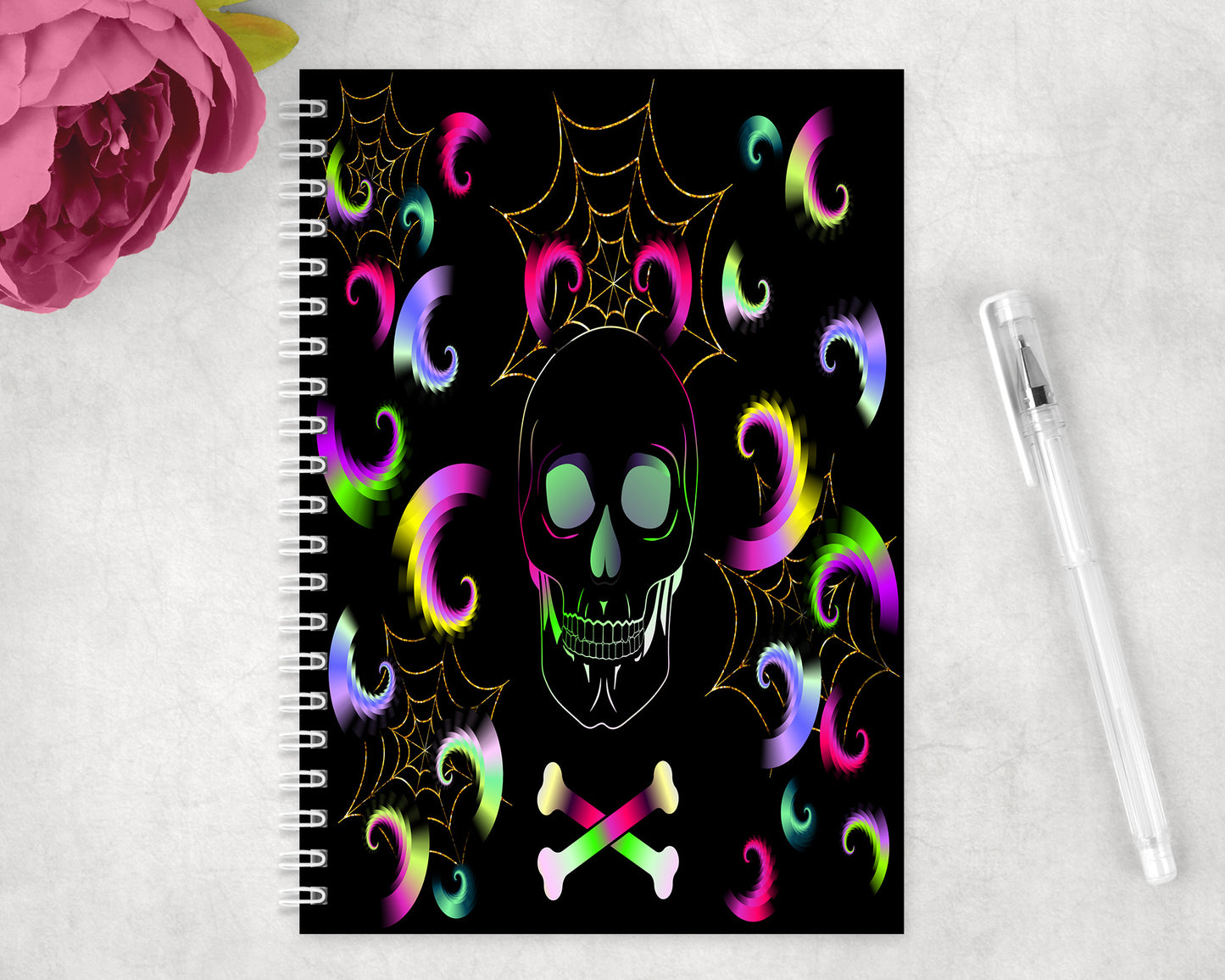 Halloween Neon Skull Spiral Lined A5 Journal - 1324