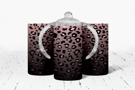 Pink Leopard Print Kids Dual Lid Sippy Cup Tumbler - 1329